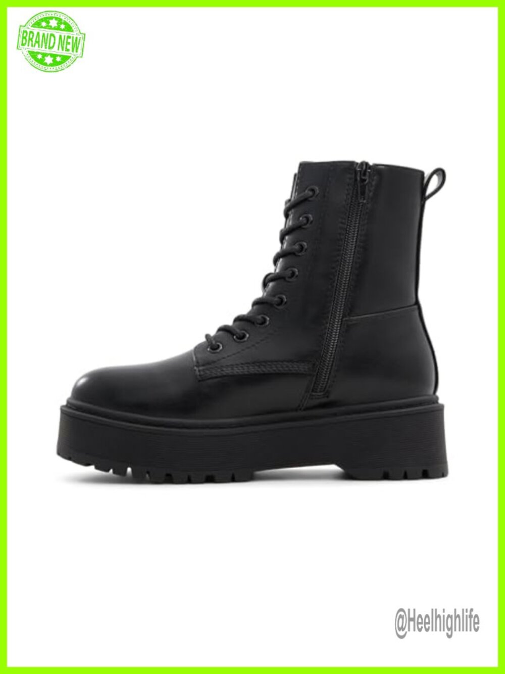 Vegan Combat Ankle Boots Round Toe Lug Sole Zip Up